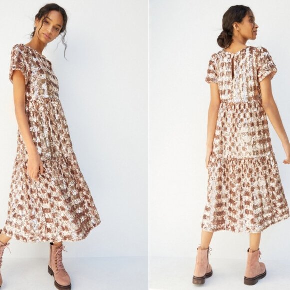 Anthropologie Sequin Maxi Dress in Brown and Cream - Picture 3 of 4